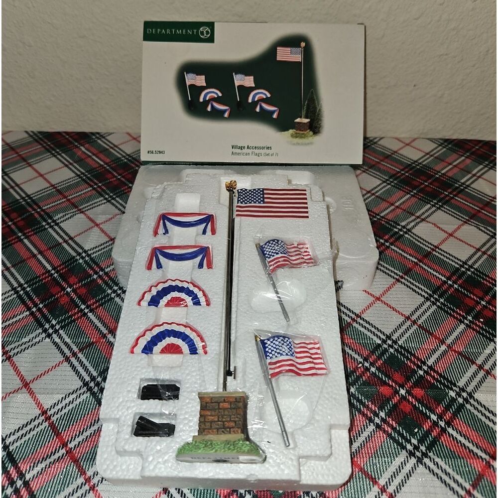 Department 56 American Flags Village Accessory Set